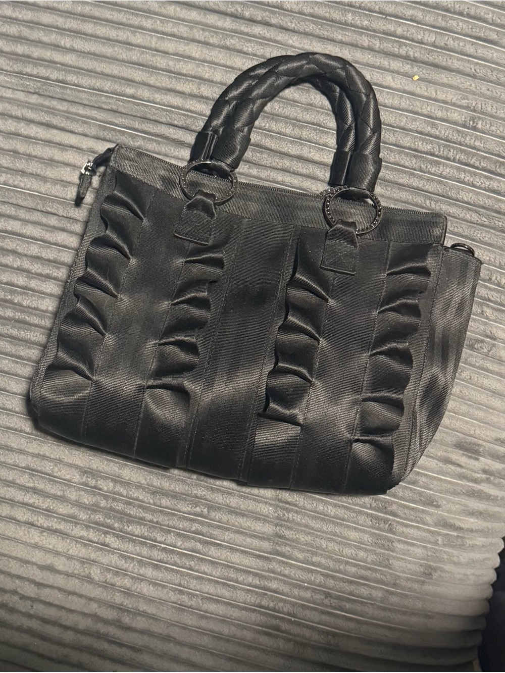Black Ruffle Accent Crossbody Tote Harvey’s Lola
